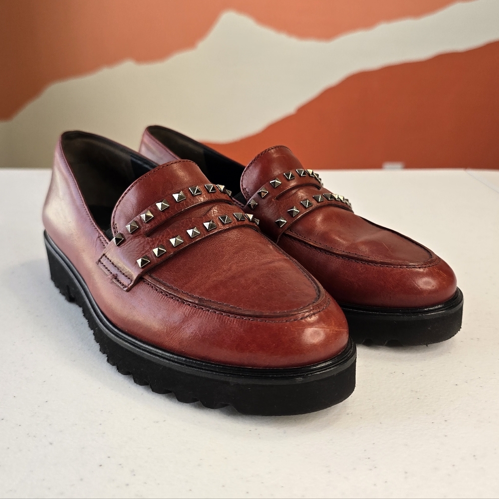 Paul Green‎ Sophia Studded Loafers Burgundy Leather Lug Sole Women's 6.5